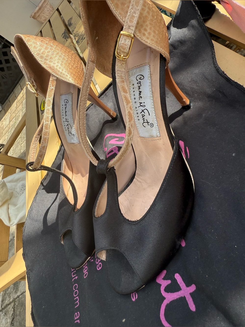 Comme il Faut tango shoes.  Black and Tan T-Strap Heels.  Size 37.  Good cond.